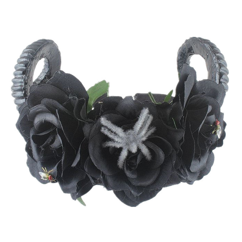 Wholesale black flower Gothic head buckle horn skull Halloween hair accessories